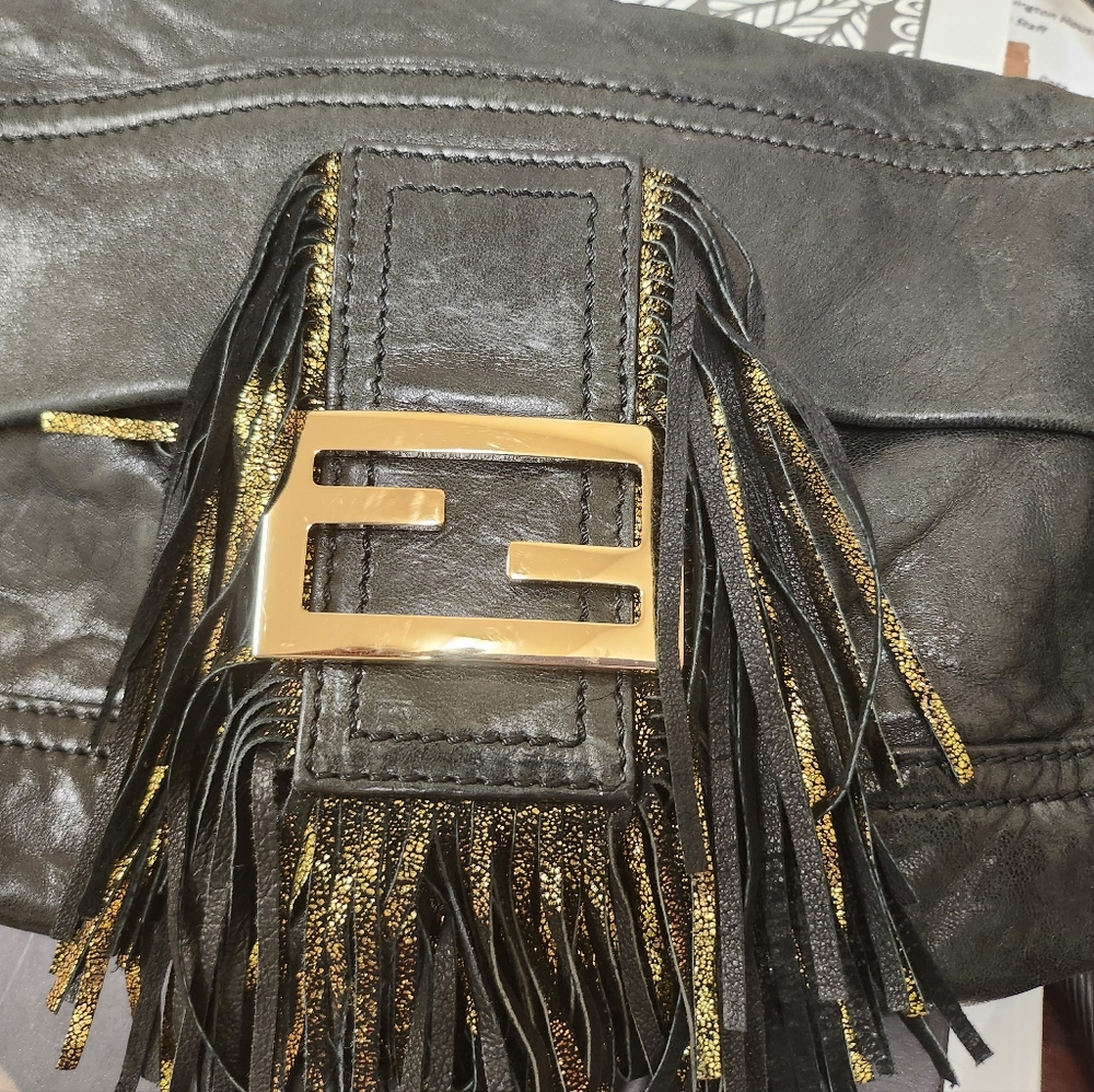 Fendi Black leather with Gold tassel fringe
